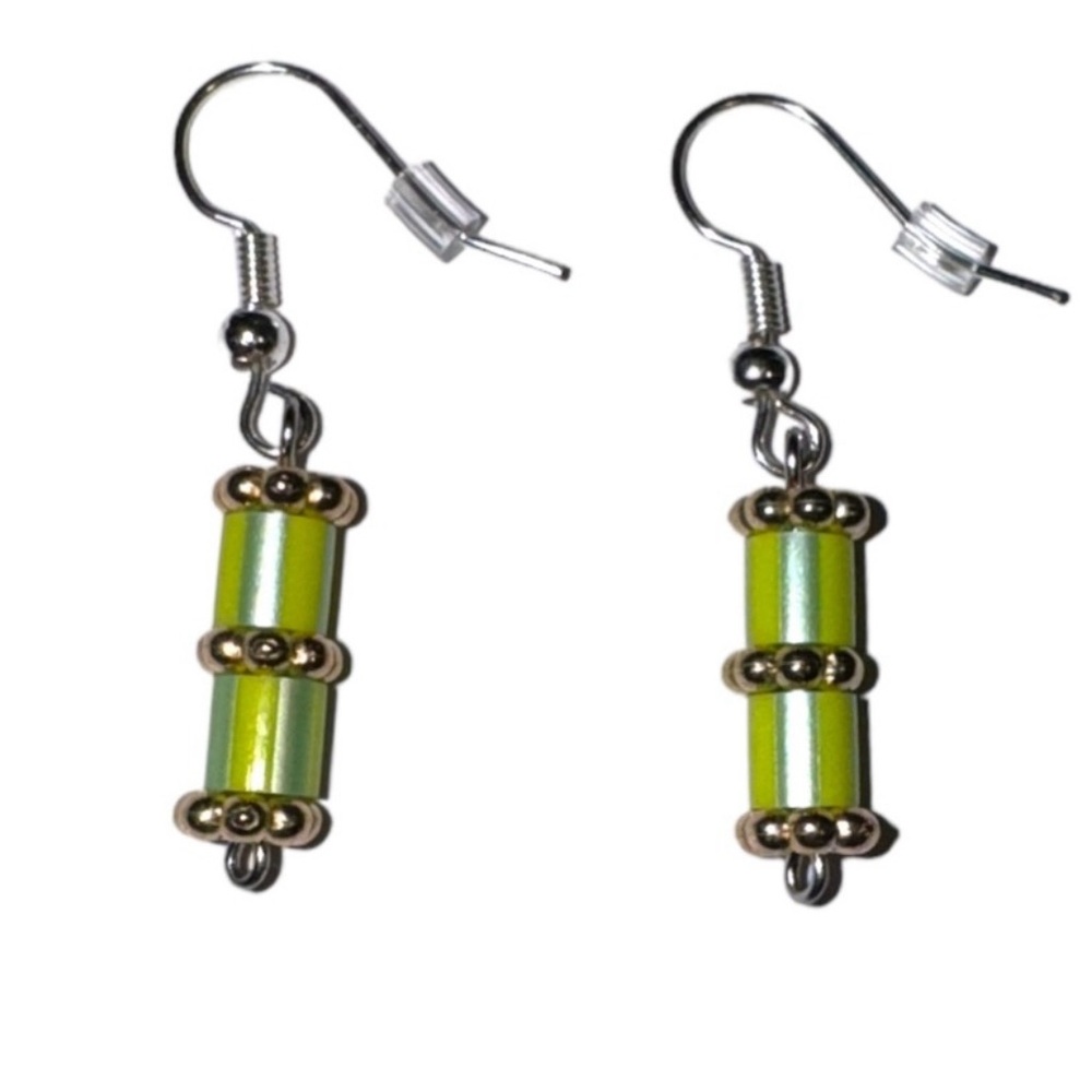 3 FOR $20 HANDCRAFTED Green & Gold Beaded Earrings